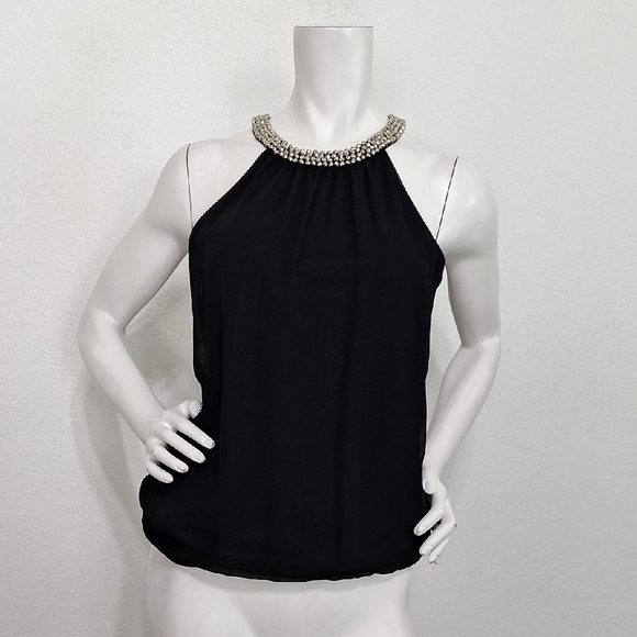 Express Black Dressy Preppy Beaded Neckline Dark Academia Blouse Size S - Picture 1 of 13